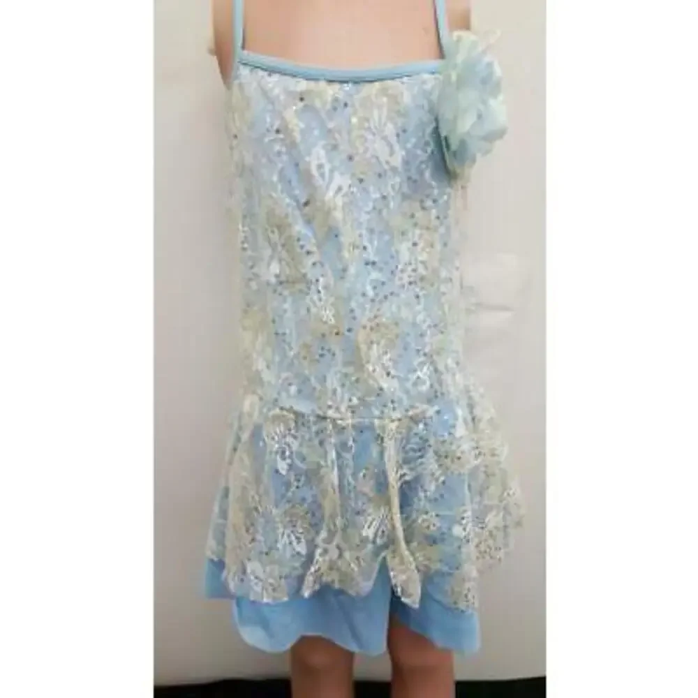 Pre-Owned Dance Costume Weissman 6008 Medium Child Blue Lyrical Sequin